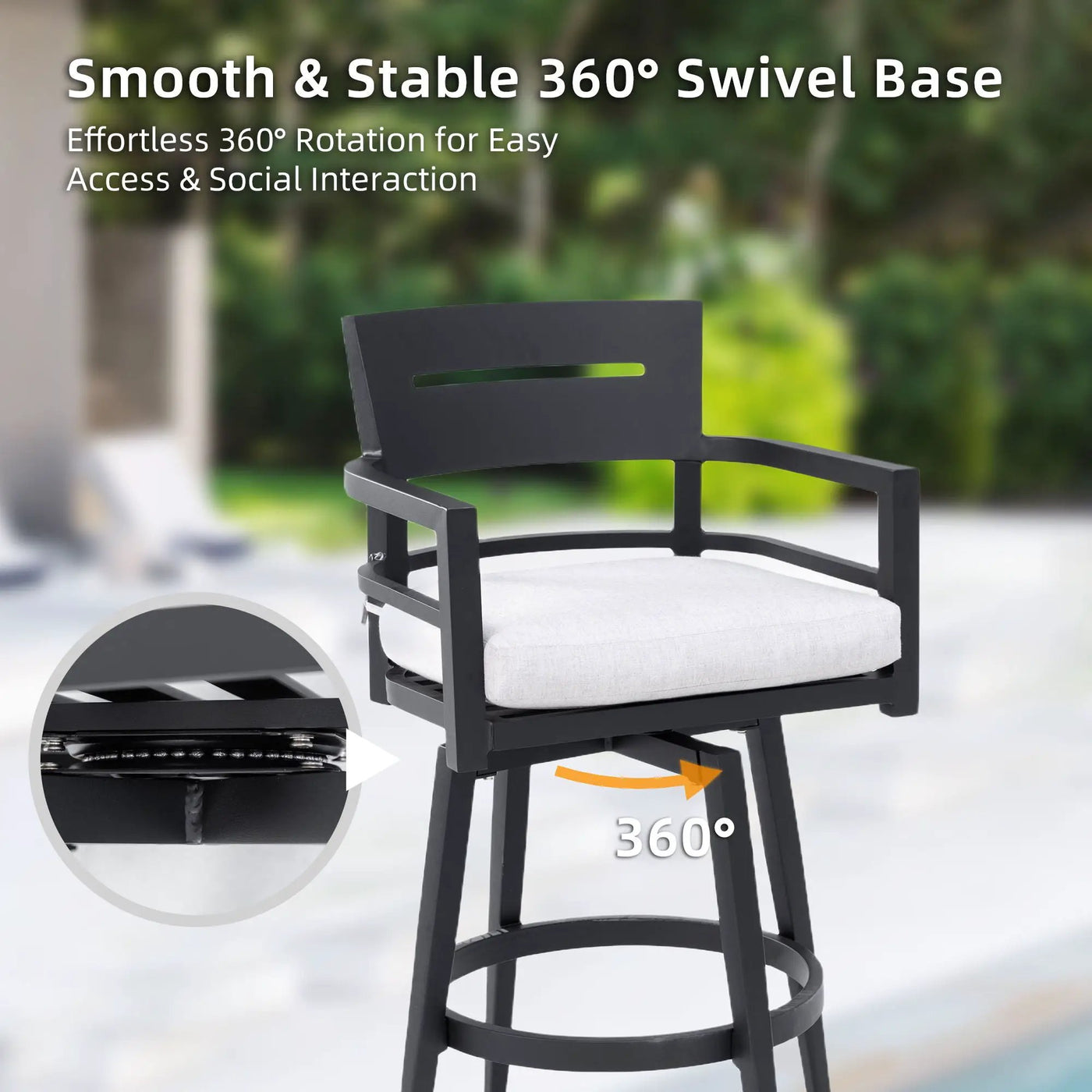 Modern Outdoor Patio Bar Set, Rounded Square Table & Bar Chairs, Non Rust Frame, Tapered Legs, Sunbrella Cushion by HouseOfZazla