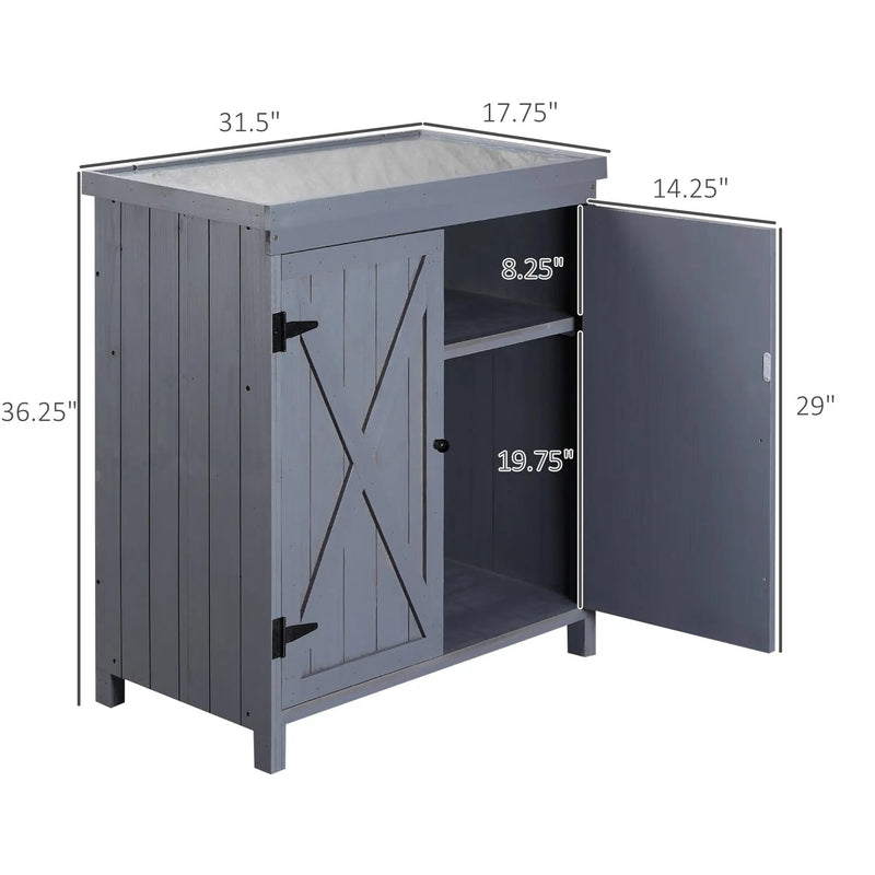 Tool Shed Outdoor Storage Cabinet with Galvanized Top and Two Shelves by HouseOfZazla