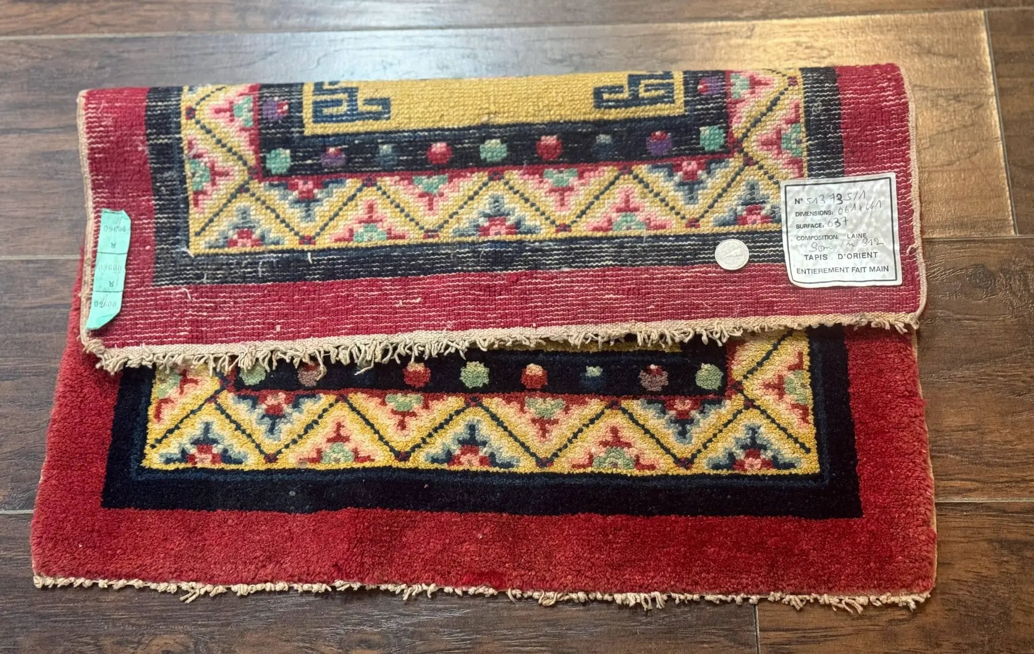 Antique Small Chiense Square Rug 2x2 ft, Wool Chinese Rug by Jewel Rugs