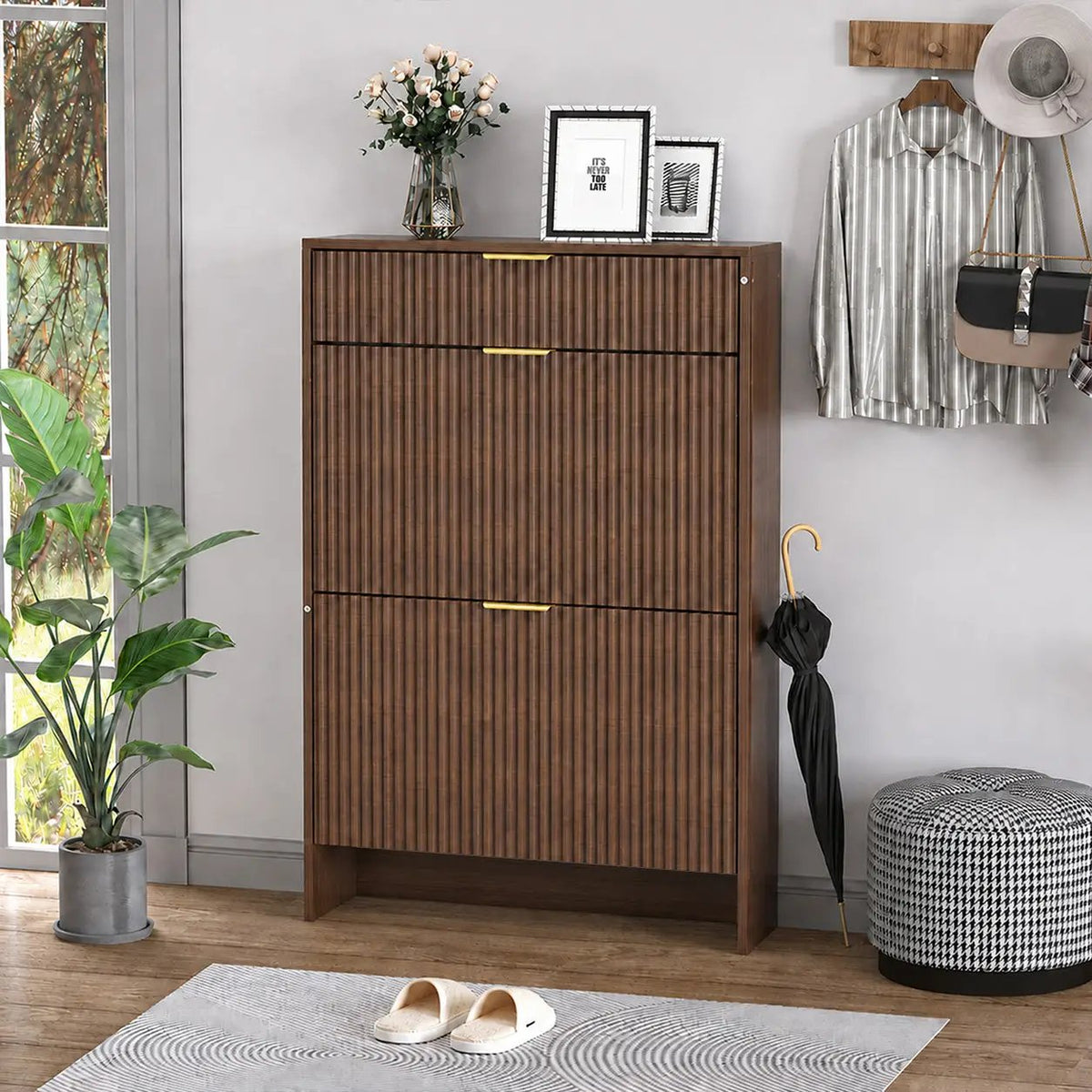 Narrow Fluted Shoe Storage Cabinet for Entryway by HouseOfZazla