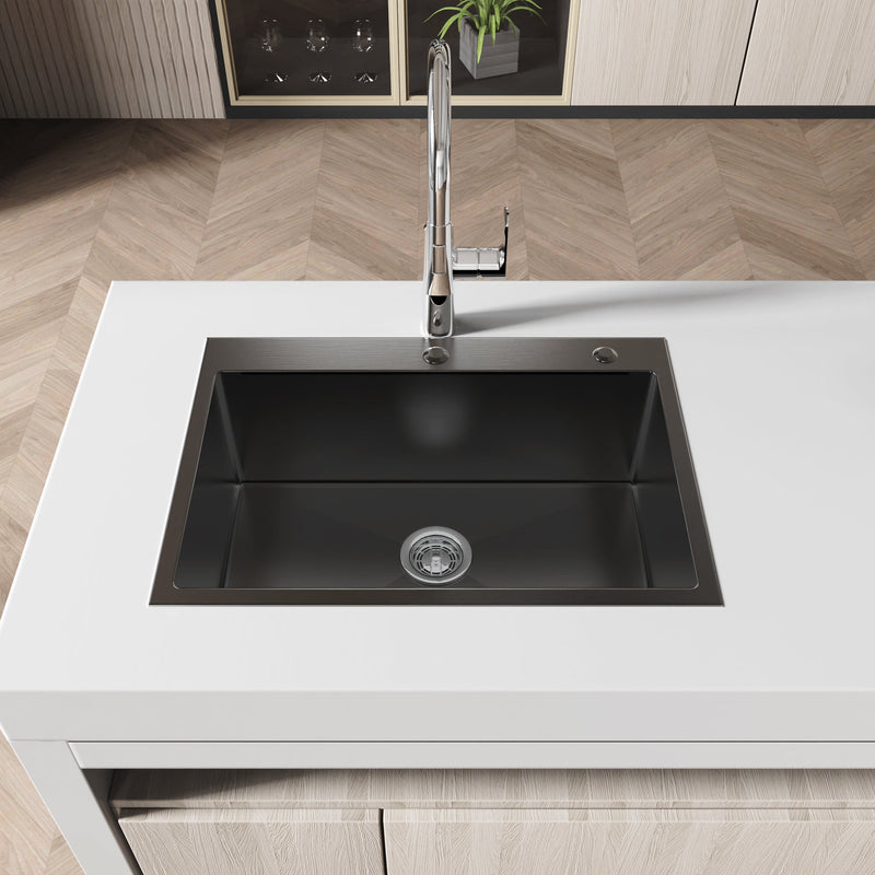 Stainless Steel Kitchen Sink, 27″x19″ Single Bowl, Overmount Handmade Sink by HouseOfZazla