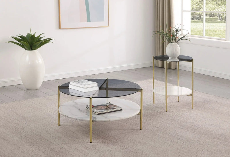 Jonelle 2-piece Round Coffee and End Table Set Gold by Unique Piece Furniture