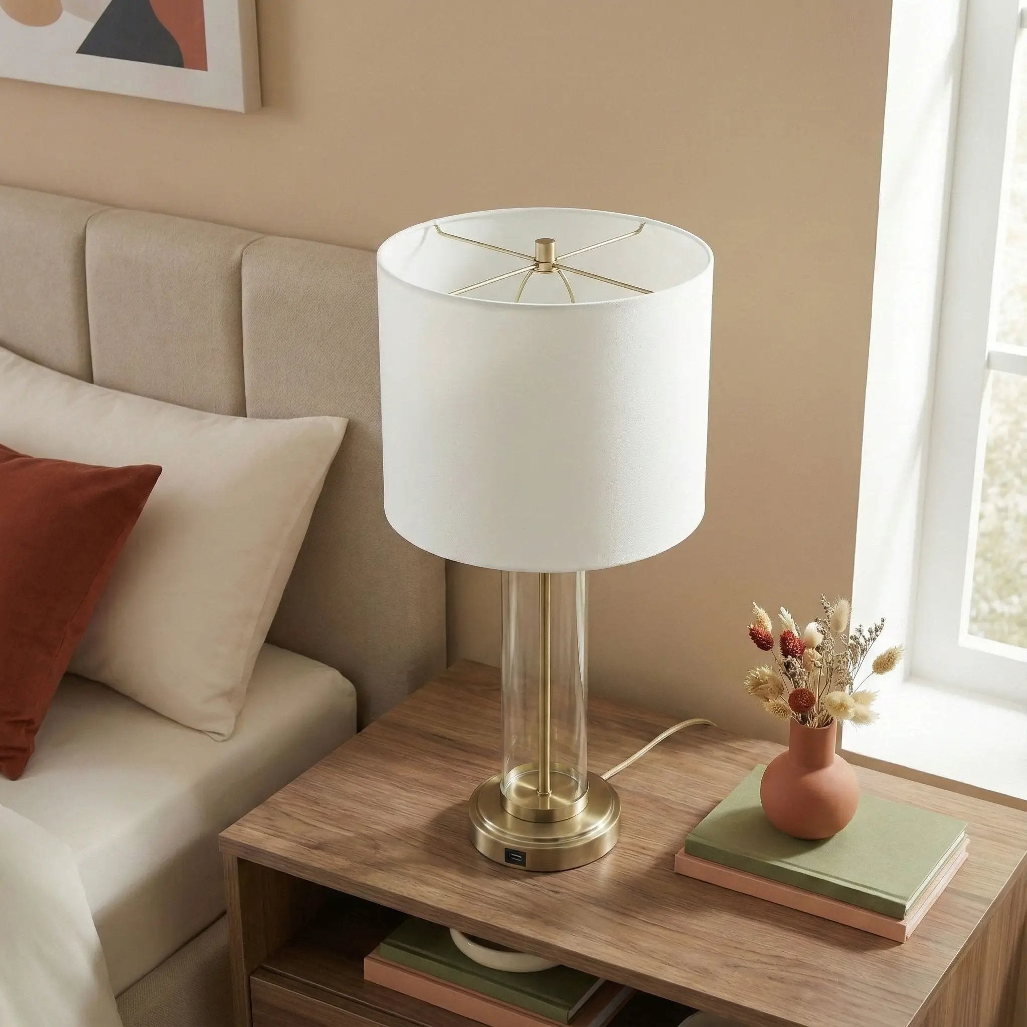Luna - Table Lamp With On / Off Switch Clear Body Base - Clear / Silver / White by Unique Piece Furniture