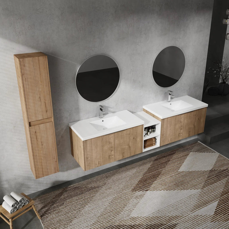 84" Wall-Mounted Bathroom Vanity With Sink and Side Cabinet by HouseOfZazla