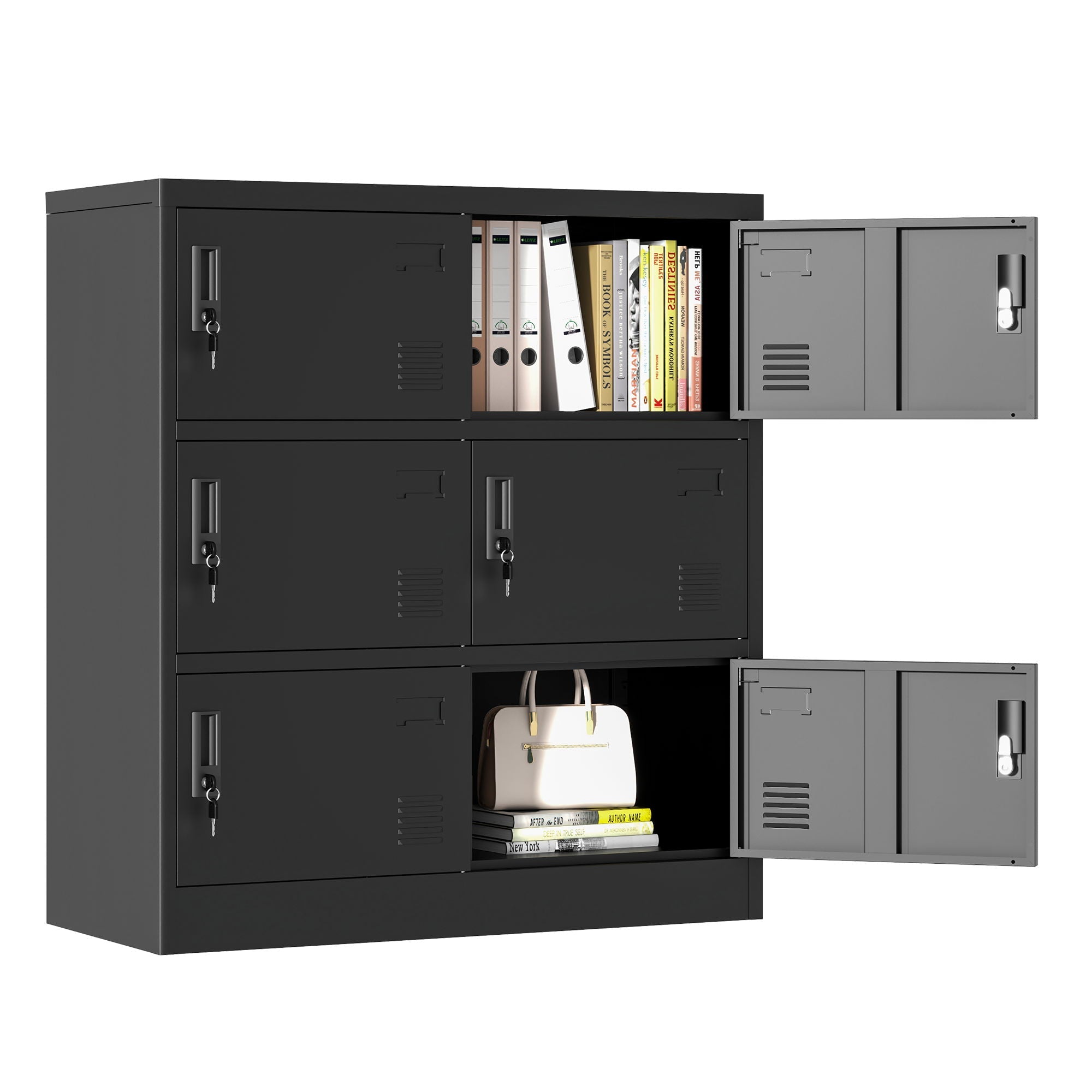 6 Door Employee Storage Locker, Lockers For Office, Gym, School, And Home With Card Slot - Black by HouseOfZazla