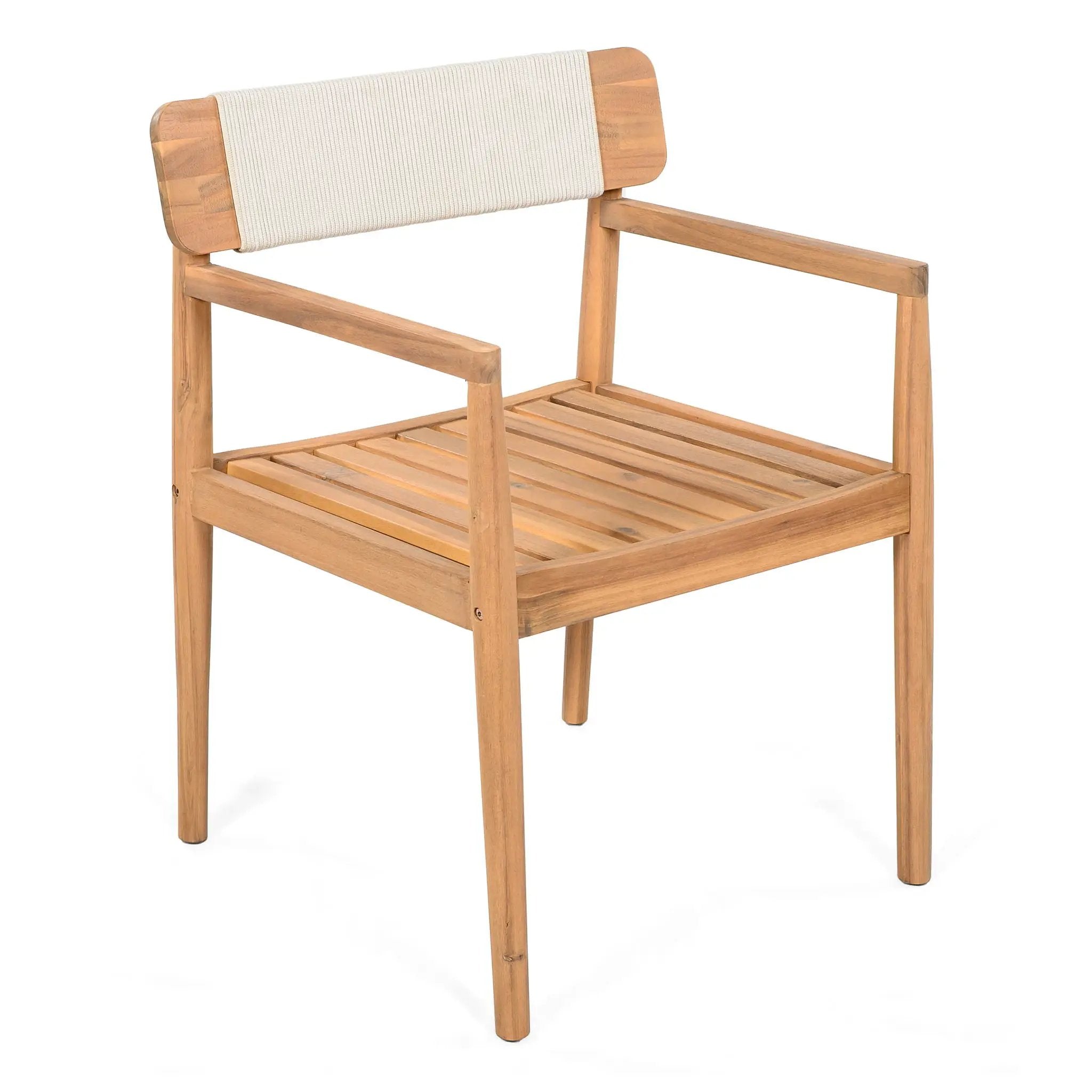 Creative Braided Acacia Wood Outdoor Dining Chairs with Armrests (Set of 2) - Teak / White by HouseOfZazla