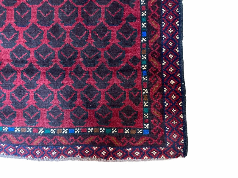 2' 8" X 4' 6" Vintage Handmade Tribal Wool Rug Balouchi Rug Afghan Rug Red Blue by Jewel Rugs
