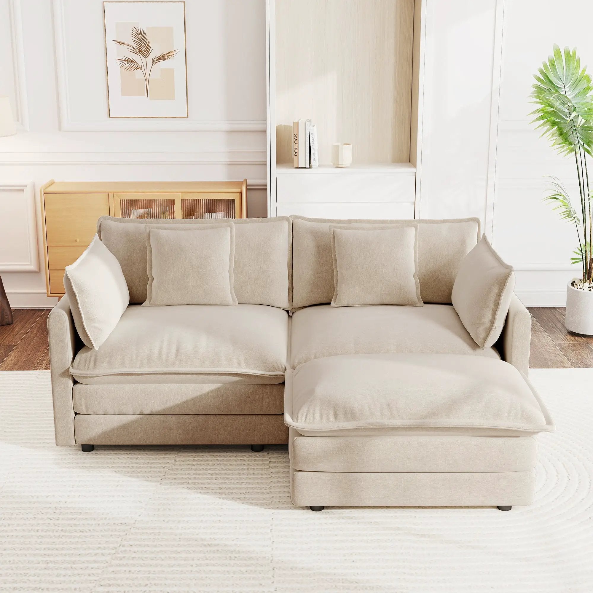 Chenille Two-Seater Sofa with 1 Footrest, 2 Seater L-Shaped Sectional with Ottoman by HouseOfZazla