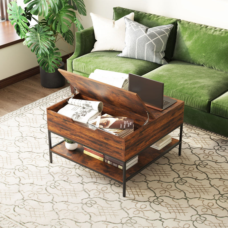 Rustic Flip Top Coffee Table With Hidden Storage - Black / Brown by HouseOfZazla