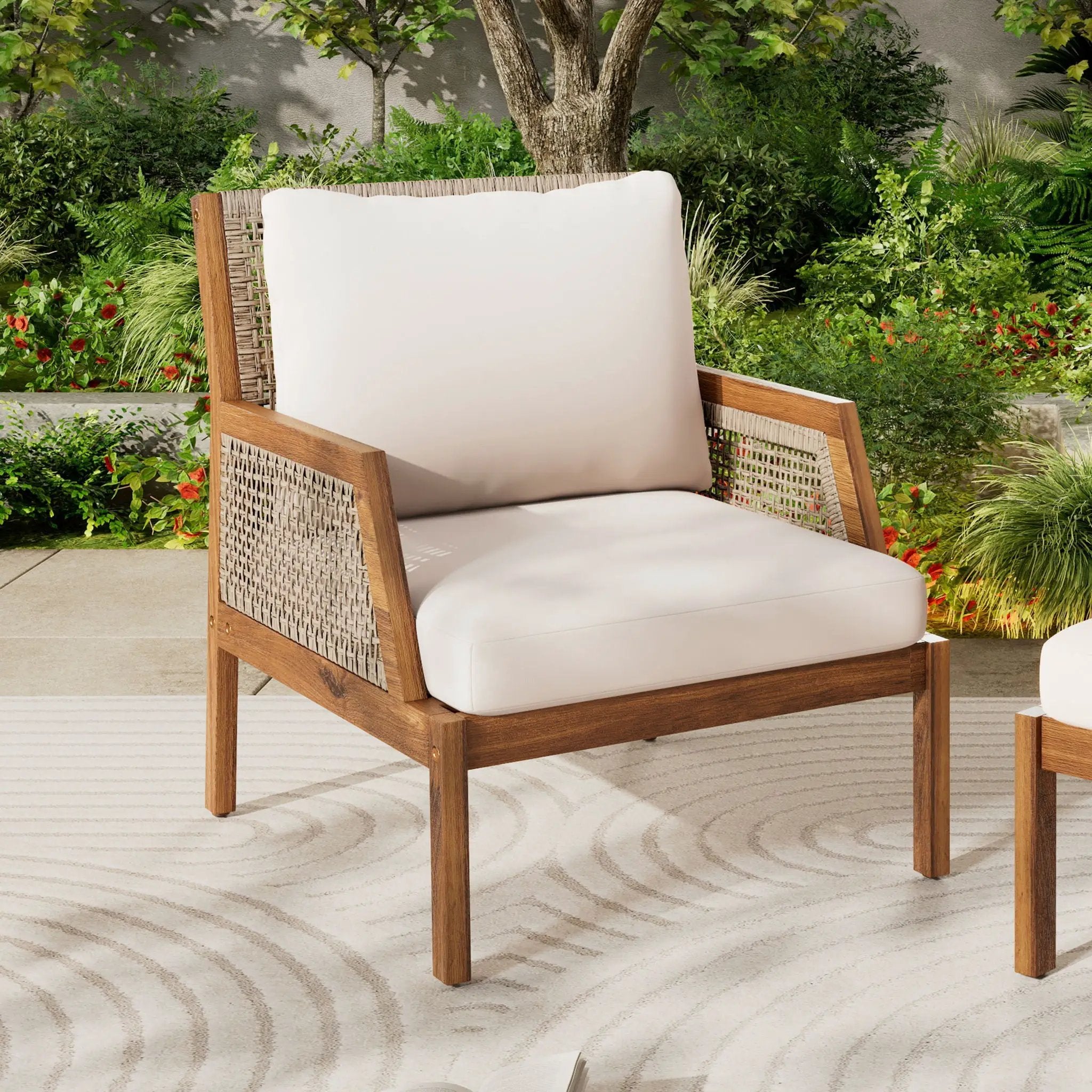 Acacia Wood Patio Furniture Club Chair, Outdoor Wicker Armchair by HouseOfZazla