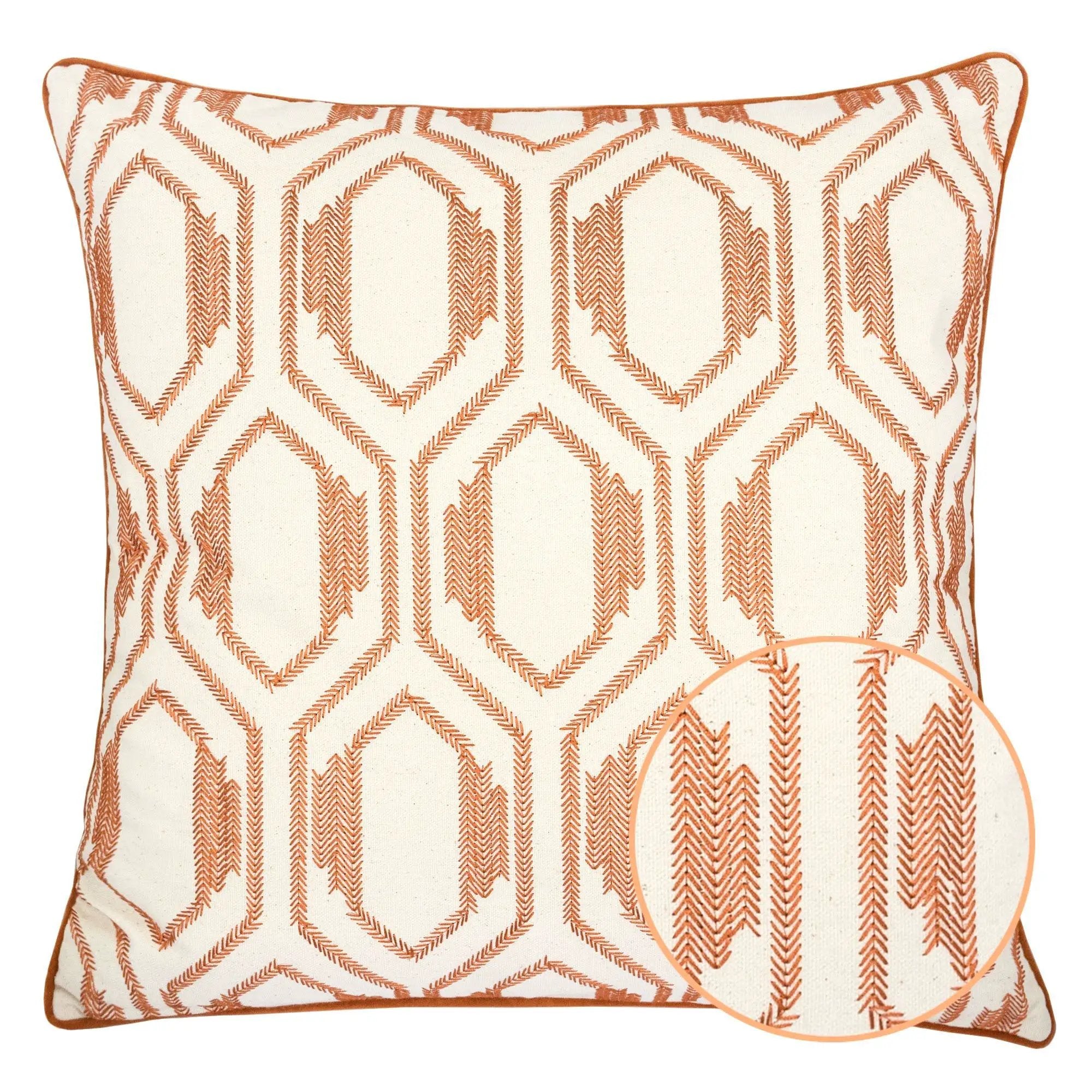 Geometric Embroidered Throw Pillow - Rust by HouseOfZazla