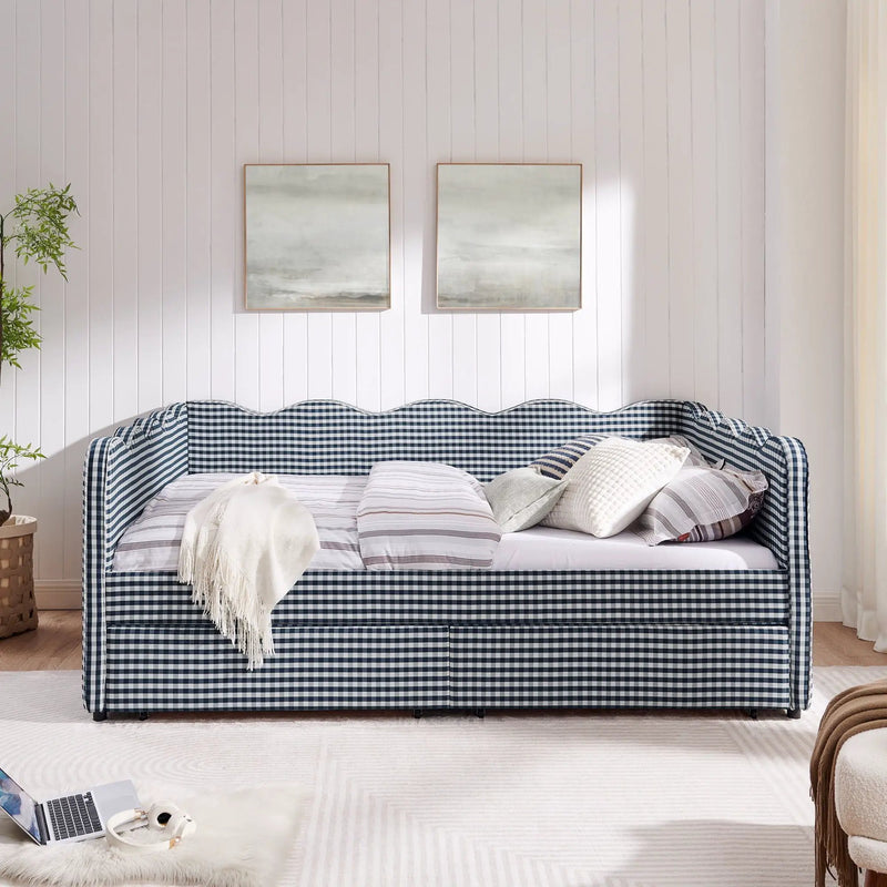 Gingham Daybed With USB Charging Port, Wave-Shaped Design by Unique Piece Furniture