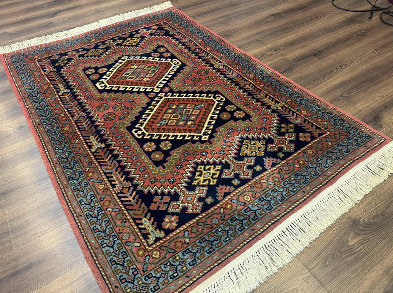 5x7 Persian Tribal Design Rug, Wool, Geometric Medallions, Vintage, Power Loomed by Jewel Rugs