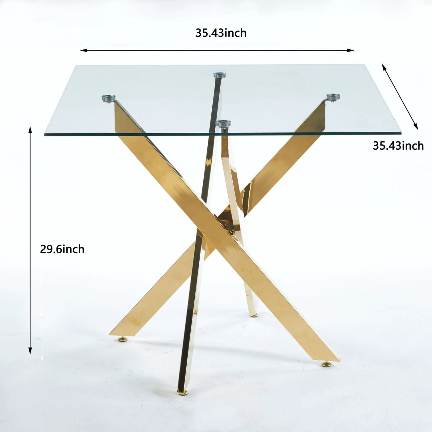 Dining Table With Cross Metal Leg And Tempered Glass, Modern Space Saving Kitchen Table For Living Room Legs, Square Table by Unique Piece Furniture