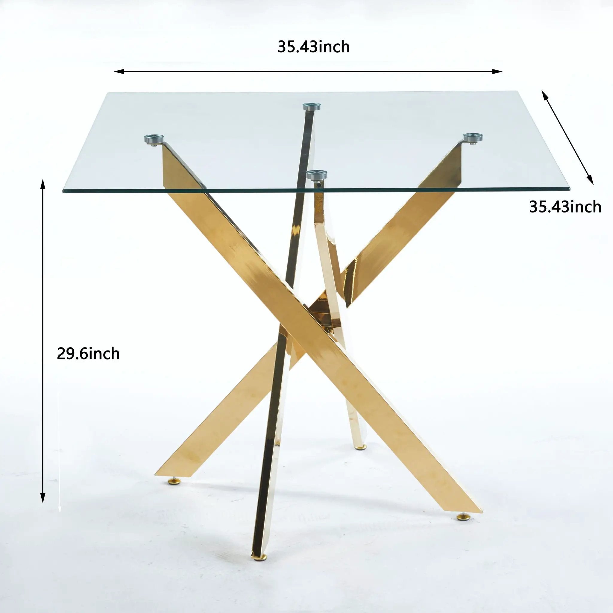 Dining Table With Cross Metal Leg And Tempered Glass, Modern Space Saving Kitchen Table For Living Room Legs, Square Table by Unique Piece Furniture