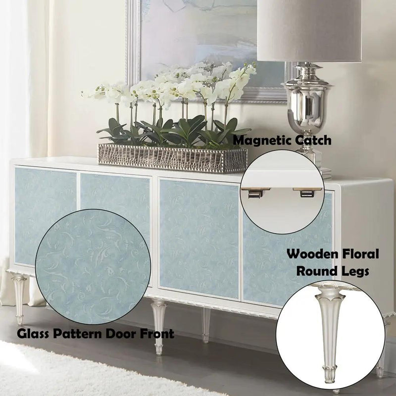 Ansaldo - Console Cabinet - Pearl White & Silver Shimmer by Unique Piece Furniture