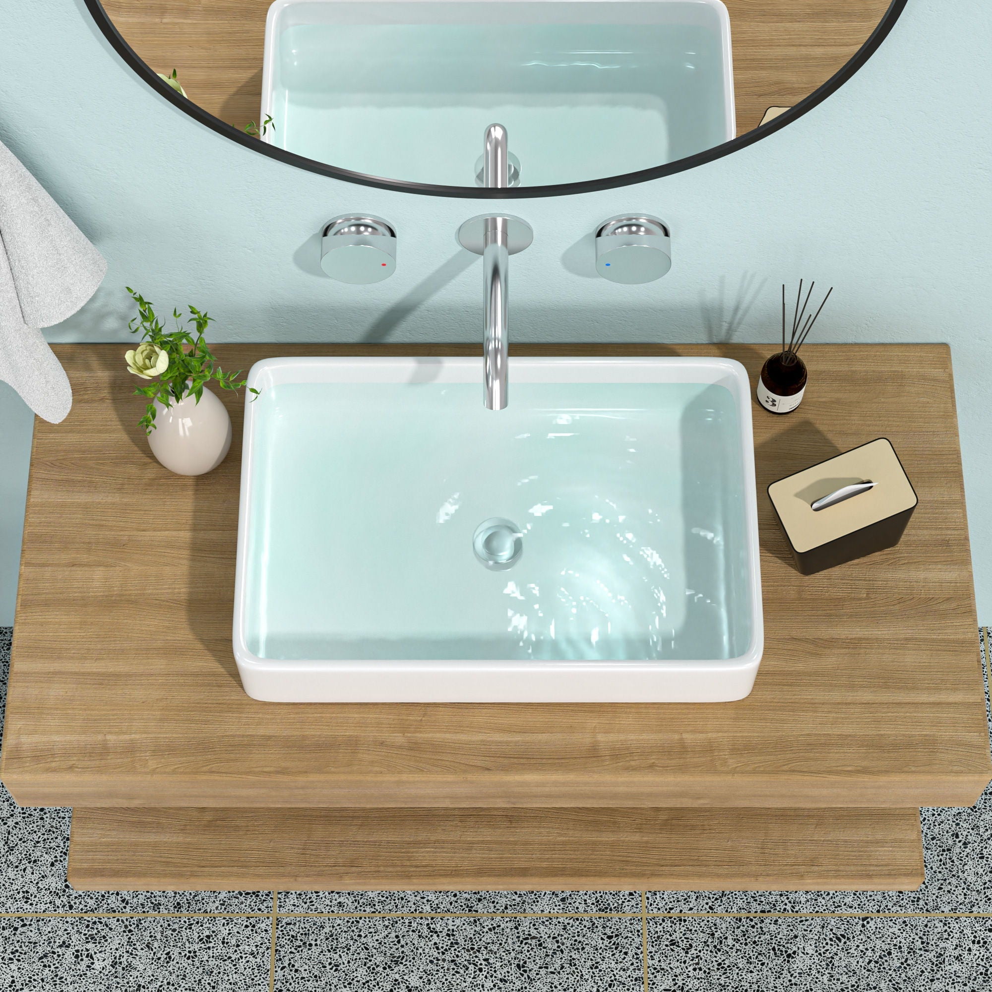 Modern European Design Ceramic Rectangular Vessel Bathroom Sink by HouseOfZazla