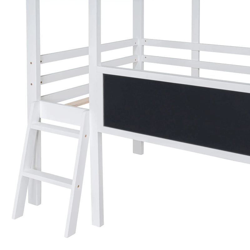 Loft House Bed With Ladder And Slide, With board And Light Strip On The Roof by HouseOfZazla