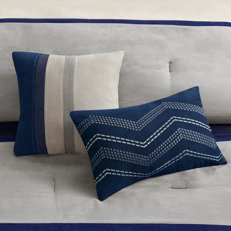 7 Piece Faux Suede Comforter Set Blue California King by HouseOfZazla