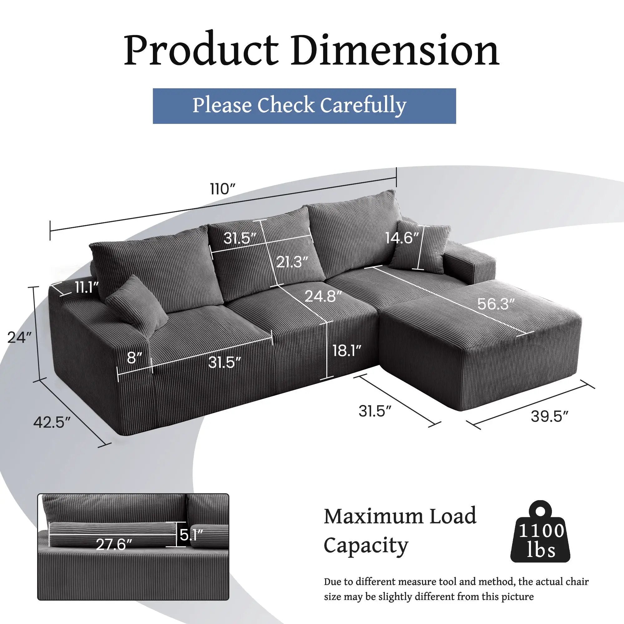 L Shaped Sectional Sofa, Full Compression 3 Seater Cloud Couch With Chaise by HouseOfZazla
