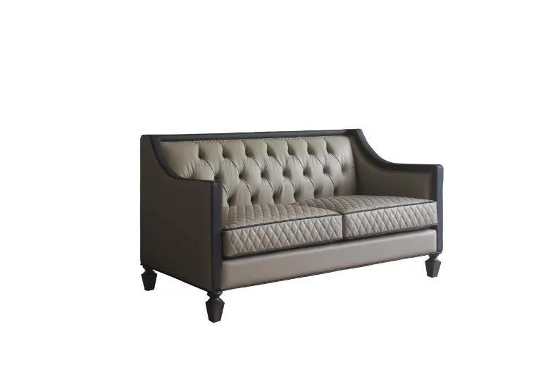 House Beatrice - Loveseat With 3 Pillows - Tan Synthetic Leather , Black Synthetic Leather & Charcoal by Unique Piece Furniture