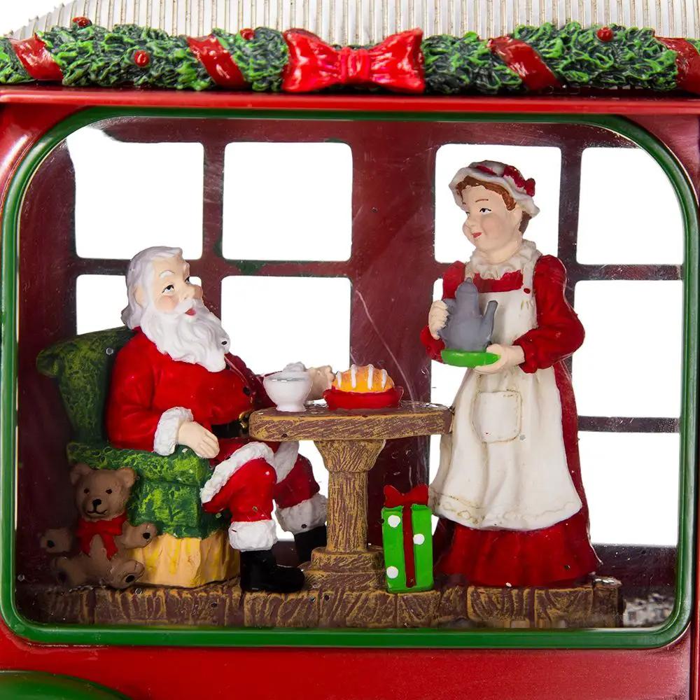 Christmas Plastic / Resin Camper With Mr & Mrs Santa Tea Time LED / Water Spinning / 2 Way Switch, 3*AA Required - Red by HouseOfZazla