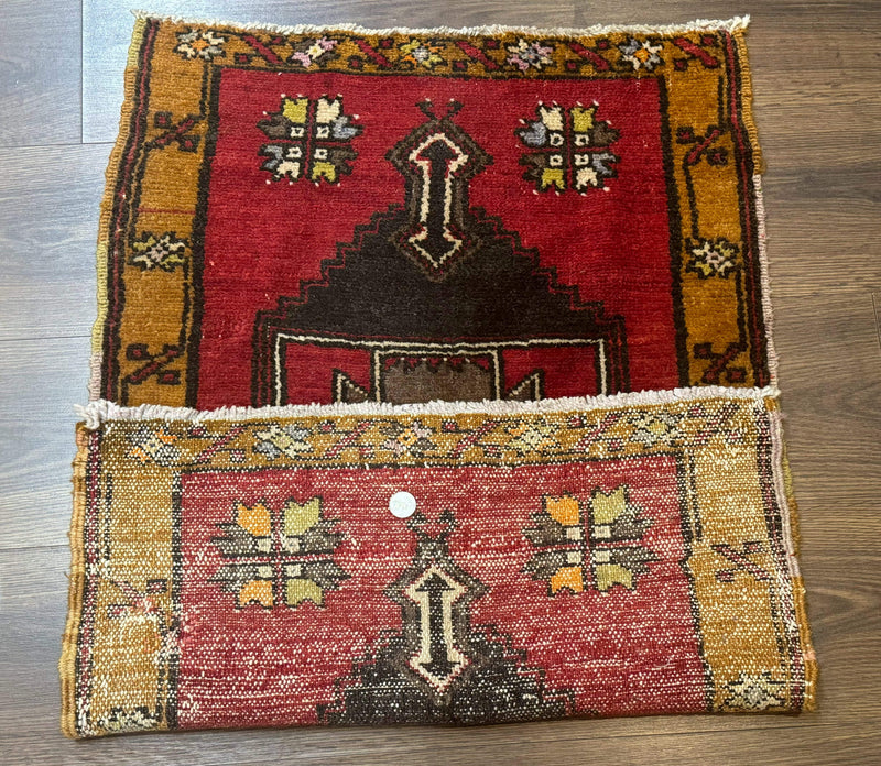 Turkish Yastik Rug 2x3, Geometric Medallion, Small Turkish Wool Rug, Red by Jewel Rugs