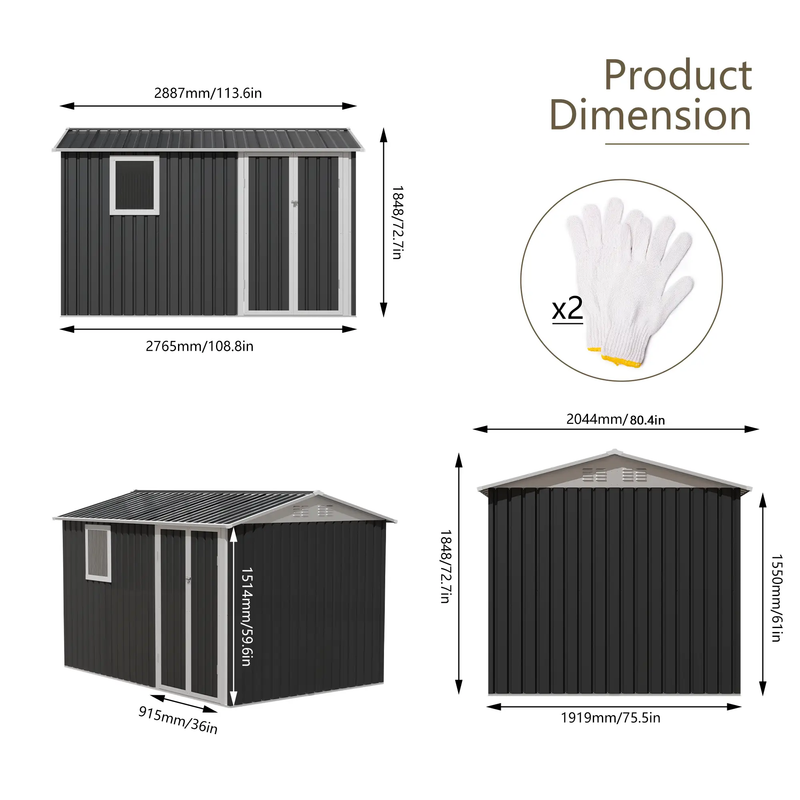 9 x 6 FT Metal Garden Shed for Patio and Backyard Storage by HouseOfZazla