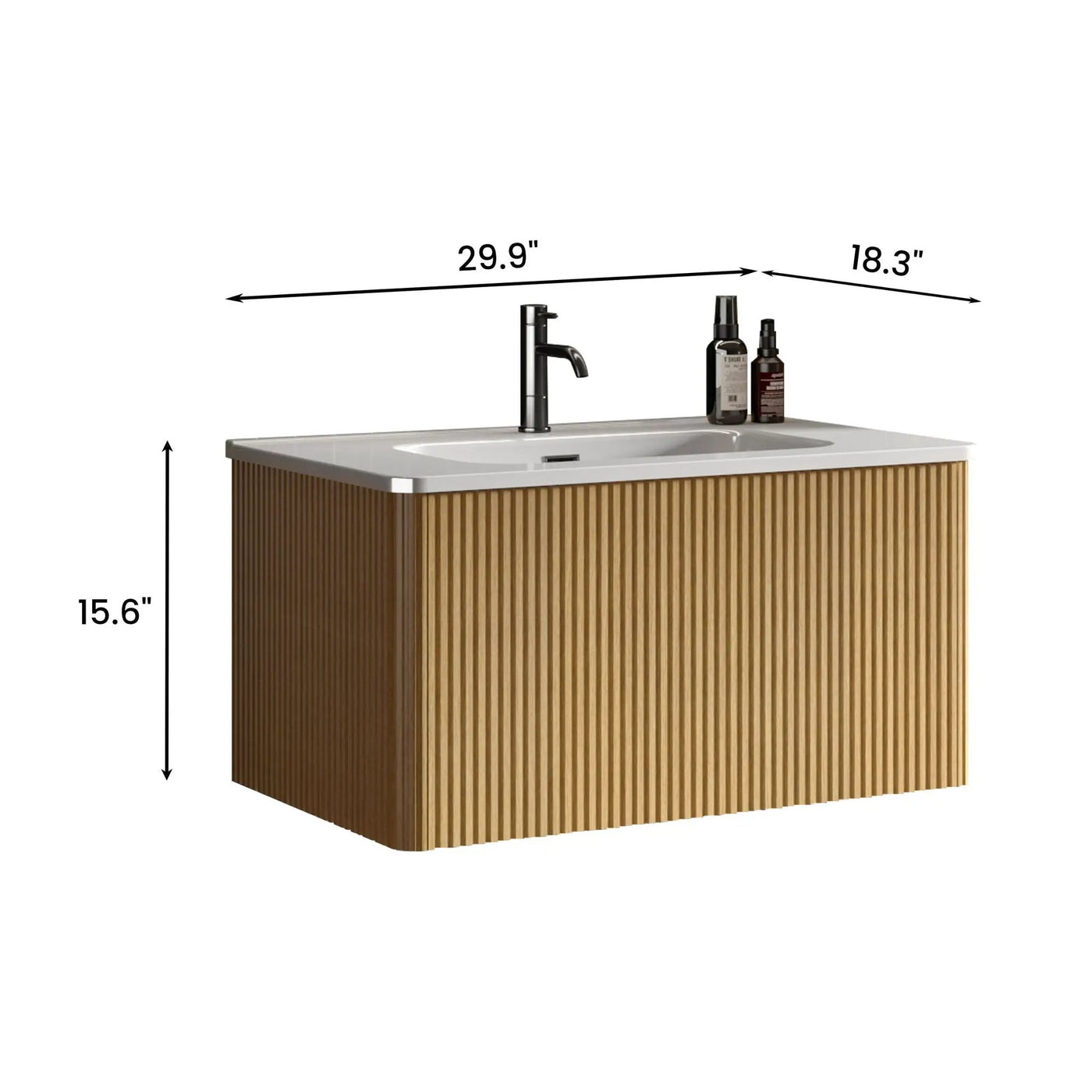 Etna - Striped Bathroom Vanity With Ceramic Sink, Wall Mounted Floating Bathroom Vanity For Modern Bathroom by HouseOfZazla