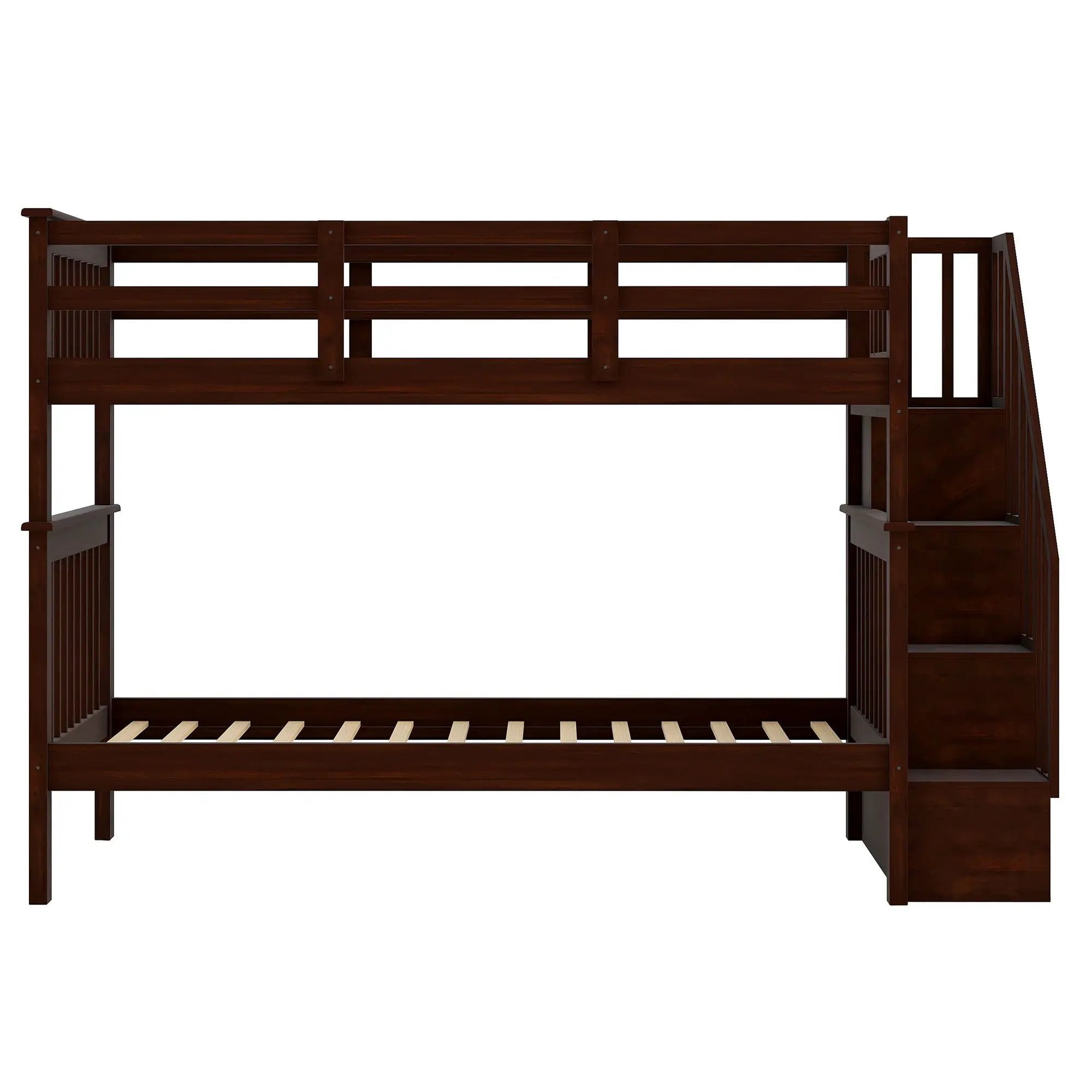 Stairway Bunk Bed With Storage And Guard Rail For Bedroom by HouseOfZazla