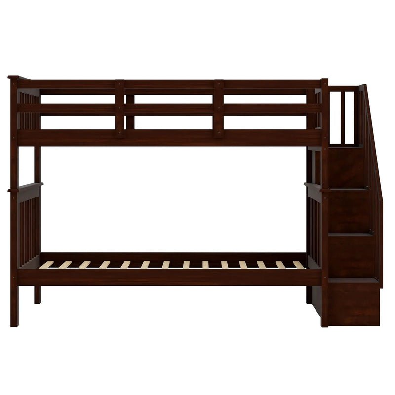 Stairway Bunk Bed With Storage And Guard Rail For Bedroom by HouseOfZazla