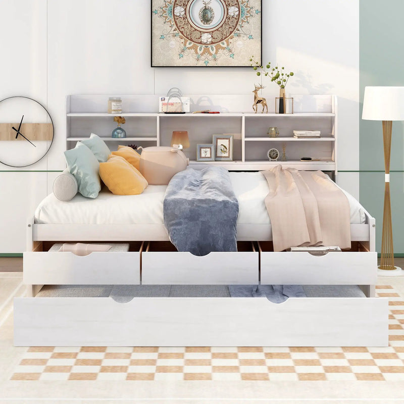 Captain Bed With Built In Bookshelves, 3 Storage Drawers, And Trundle by HouseOfZazla