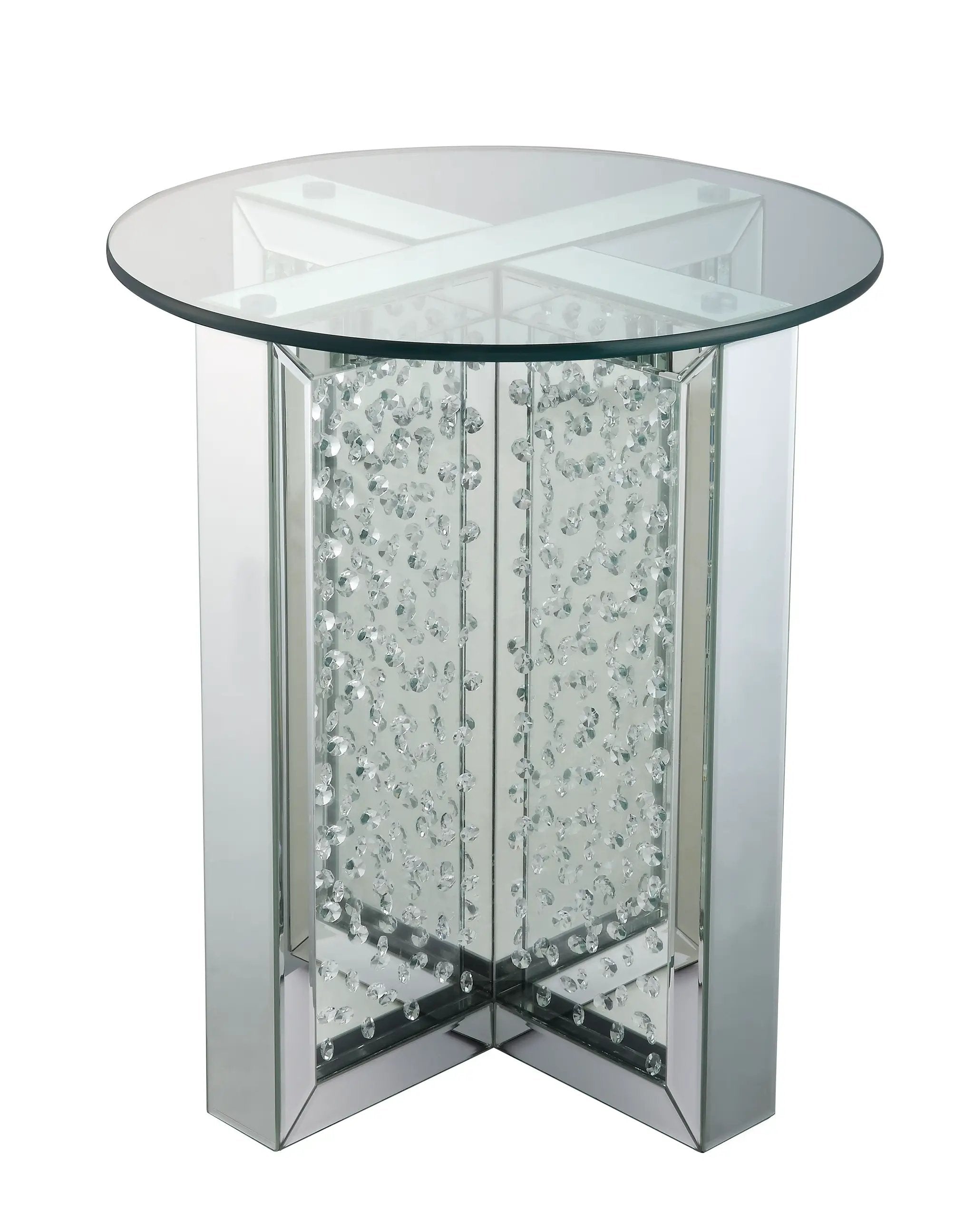 Nysa Mirrored & Faux Crystals End Table (Assembled) by HouseOfZazla