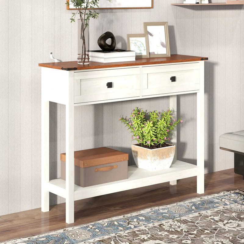 Farmhouse Style Console Table With 2 Drawers And Bottom Storage Shelf by Unique Piece Furniture
