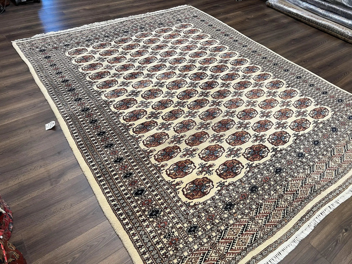 Pakistani Bokhara Rug 8x10, Wool Turkoman Carpet, Ivory/Cream by Jewel Rugs