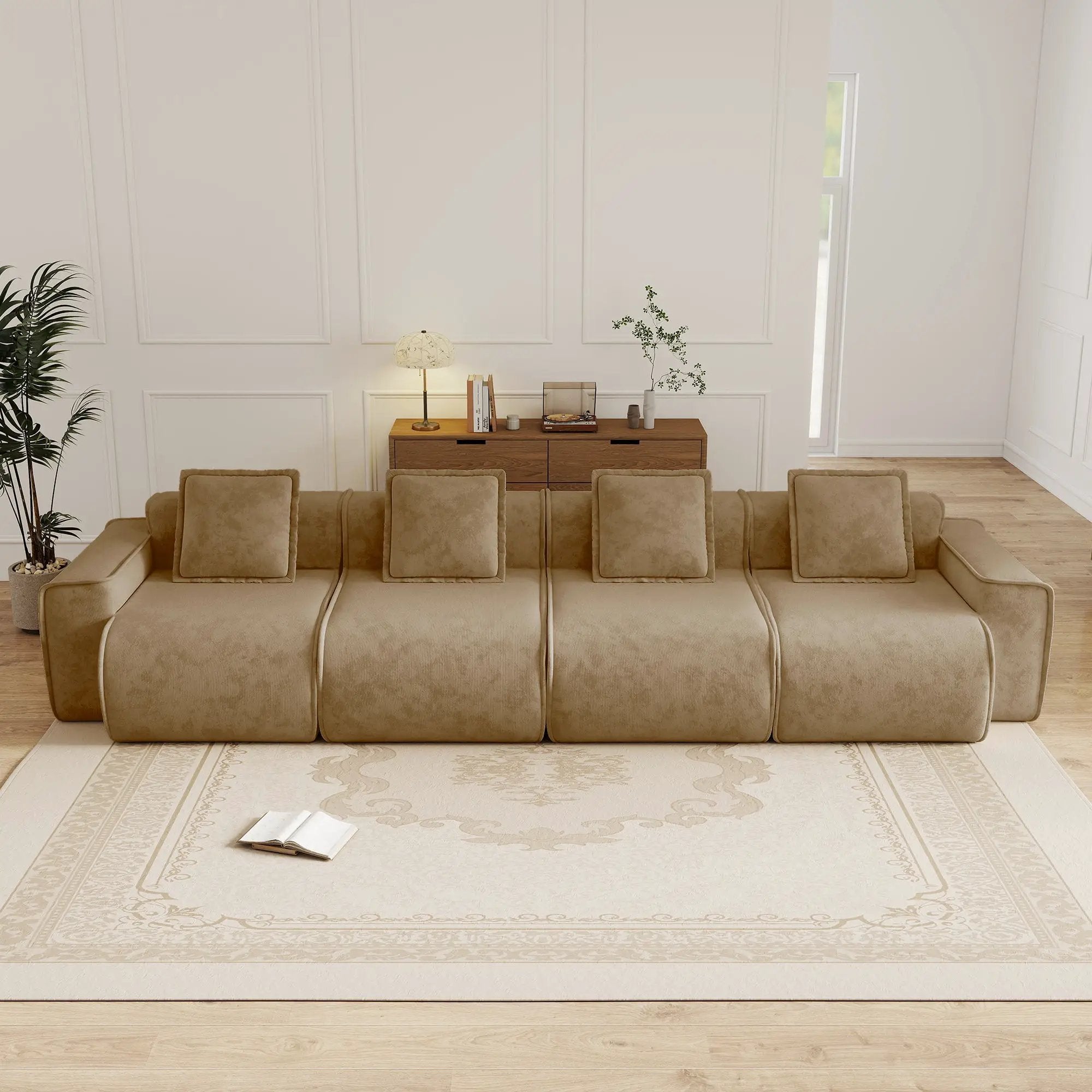 Streamlined Design Deep Seat Modular 4 Seat Boneless Sofa by HouseOfZazla