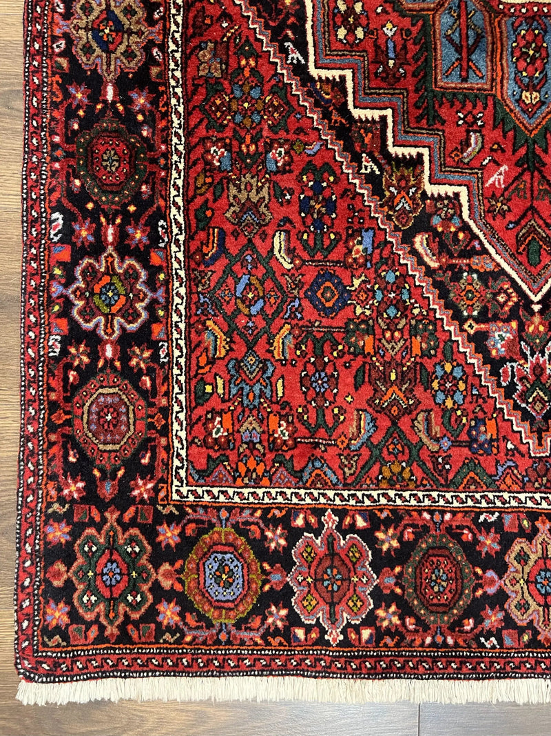 Fine Persian Bidjar Rug 3x5 ft, Ruby Red and Black, Geometric Medallion, Hand Knotted Semi Antique Oriental Bijar Carpet, Wool Area Rug, Tribal Rug by Jewel Rugs