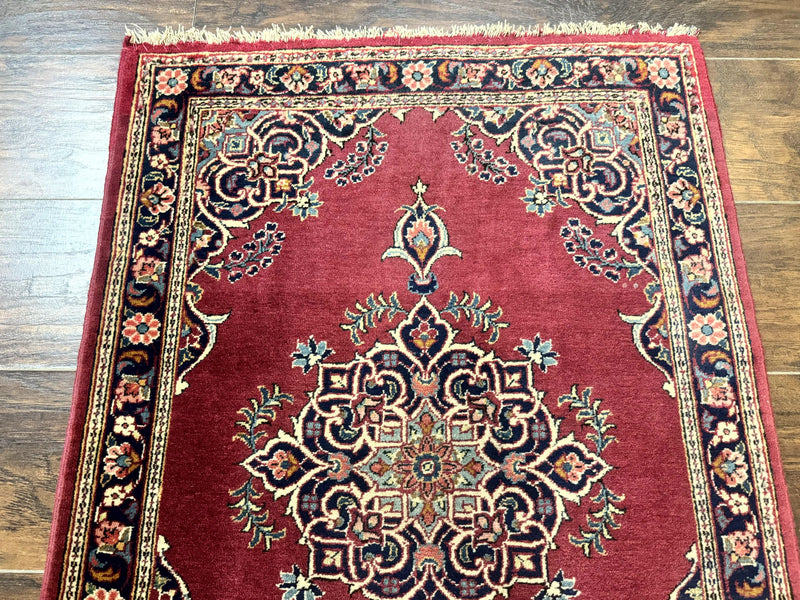 Small Persian Kashan Rug 2x3, Red and Navy Blue, Handmade Vintage Wool Semi Antique Persian Carpet, Semi Open Field, Pair B by Jewel Rugs