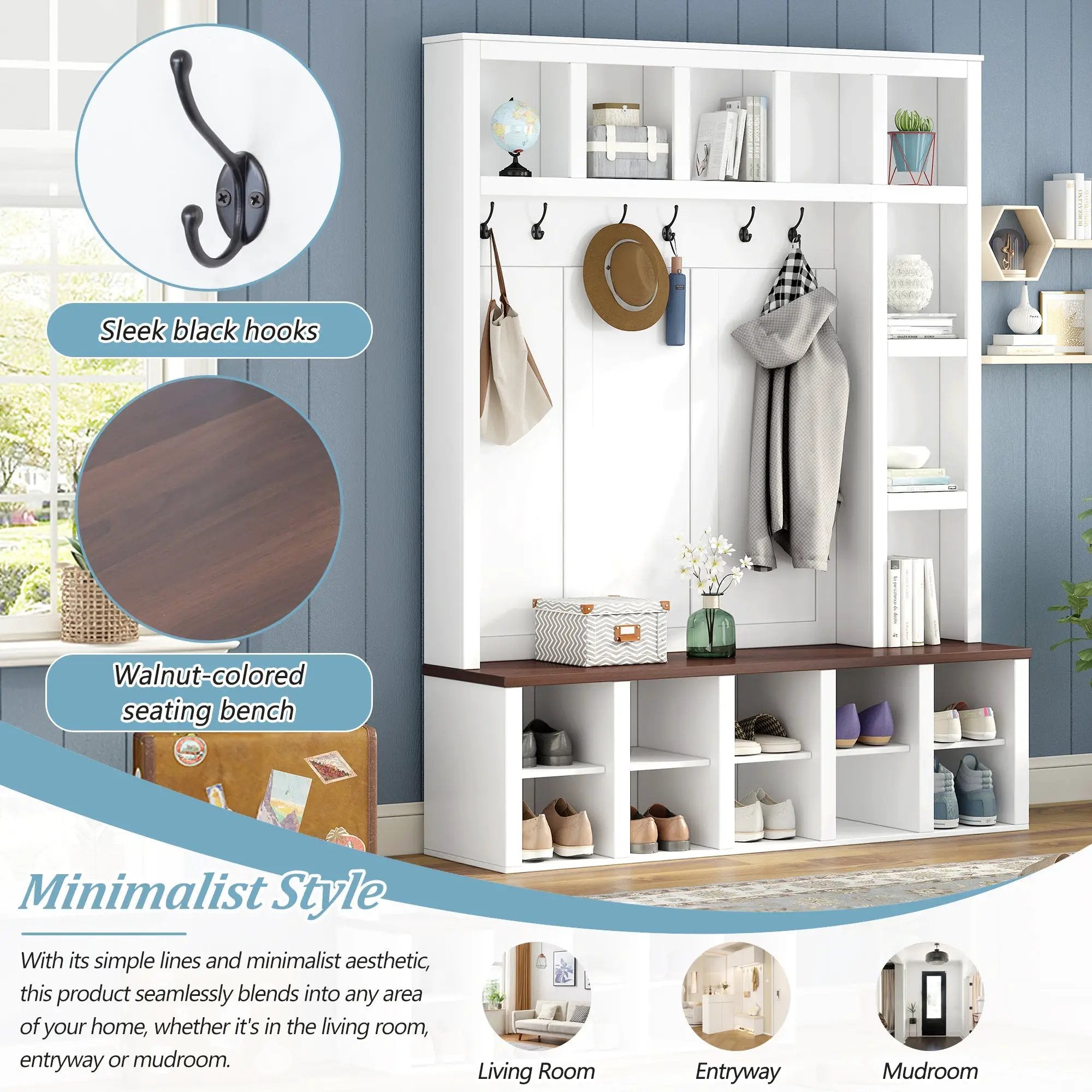 Farmhouse Wooden Hall Tree with 6 Hooks by HouseOfZazla