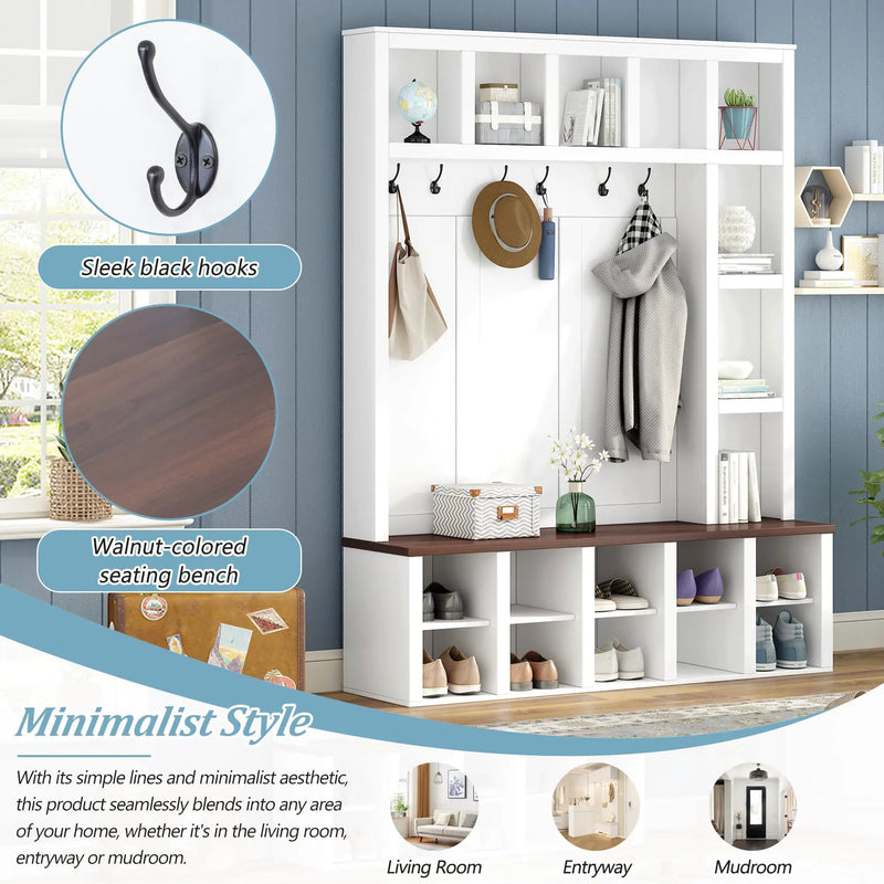 Farmhouse Wooden Hall Tree with 6 Hooks by HouseOfZazla