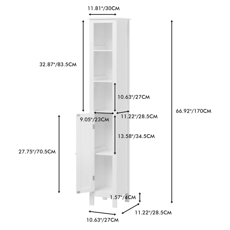 Slim Tall Bathroom Storage Cabinet With Adjustable Shelves, Anti Tip Freestanding Cabinet - White by HouseOfZazla