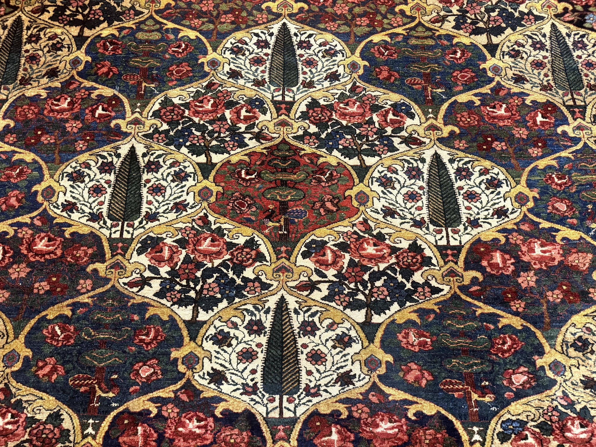 Antique Persian Bakhtiari Rug 12x19, Palace Size Wool Handmade Persian Carpet, Oversized Rug, Panel Design, Peacocks, Multicolor, Rare by Jewel Rugs