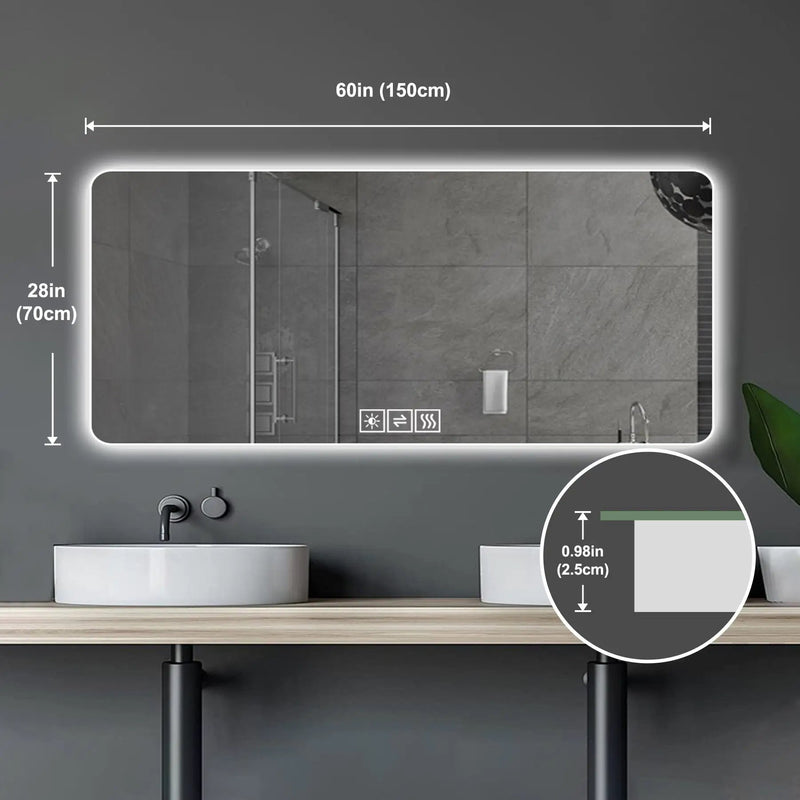 28"x60" Frameless LED Bathroom Mirror with Demist Function by HouseOfZazla