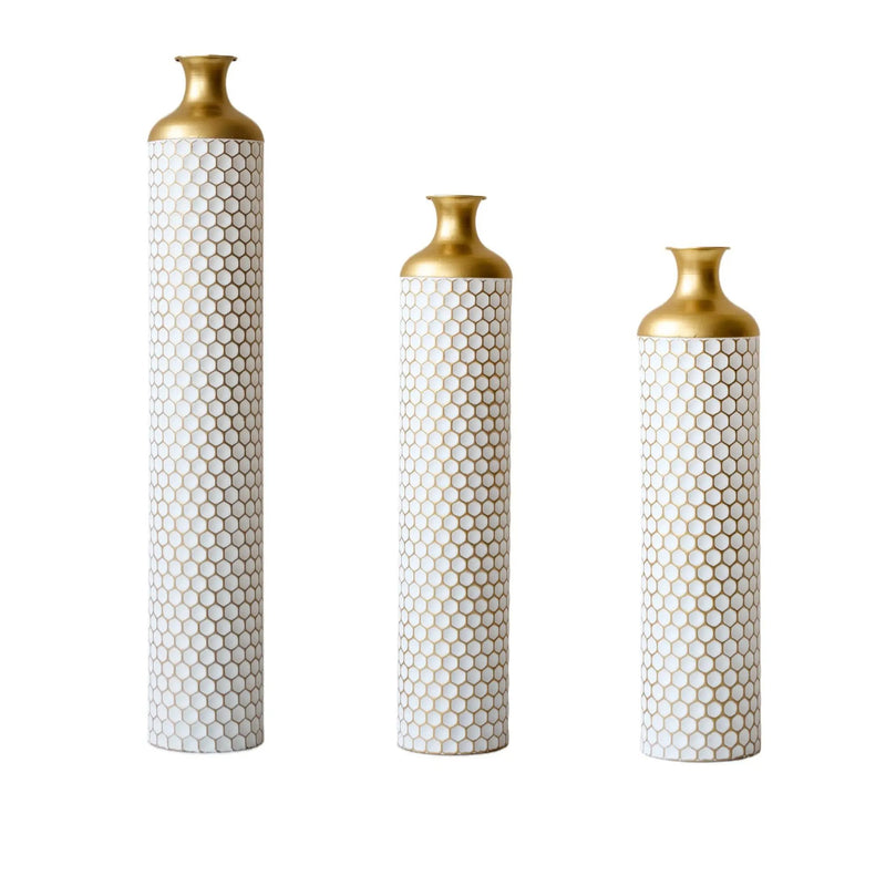 3-Piece Modern Metal Vase Set - White & Gold by HouseOfZazla