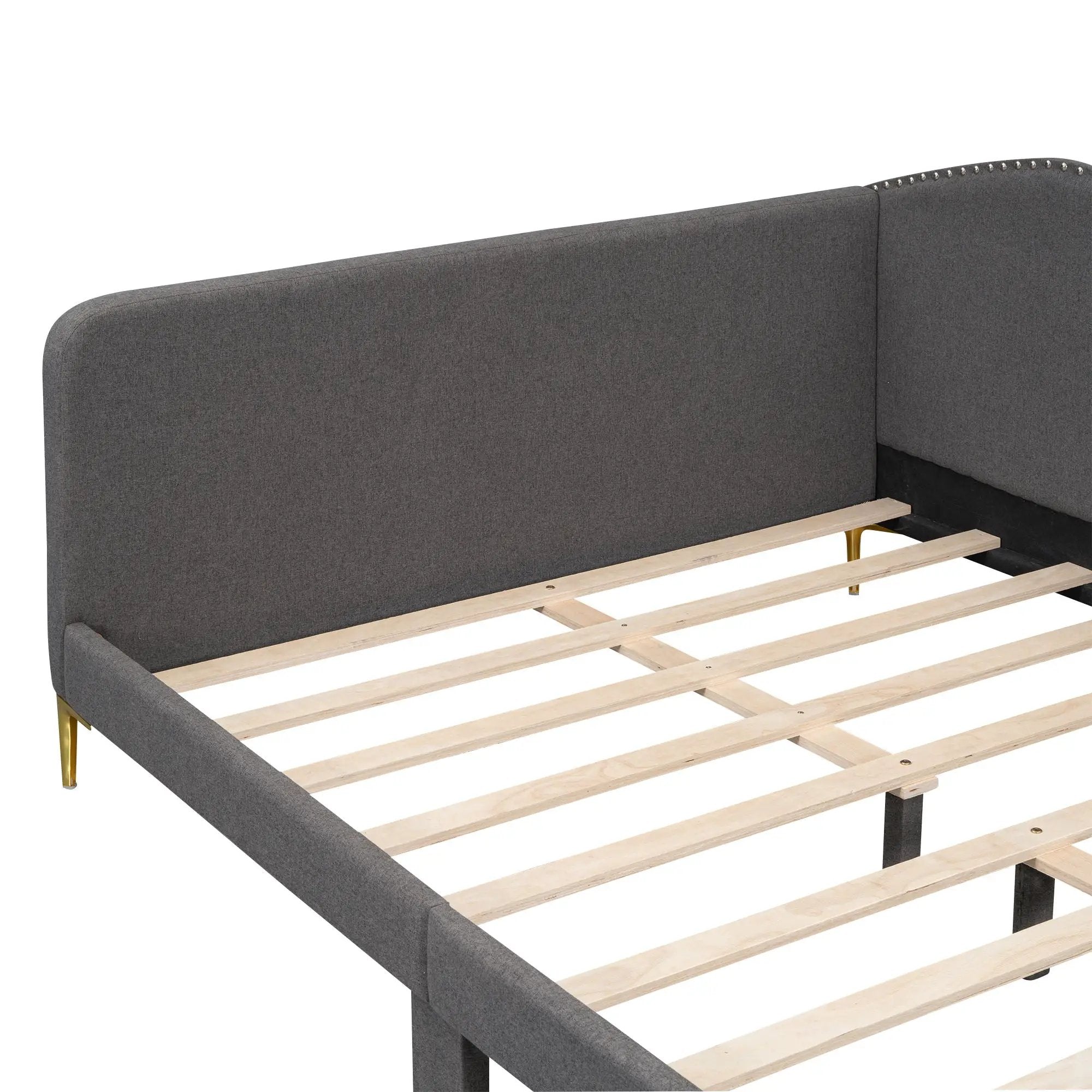 Upholstered Daybed With Headboard And Armrest, Support Legs by HouseOfZazla