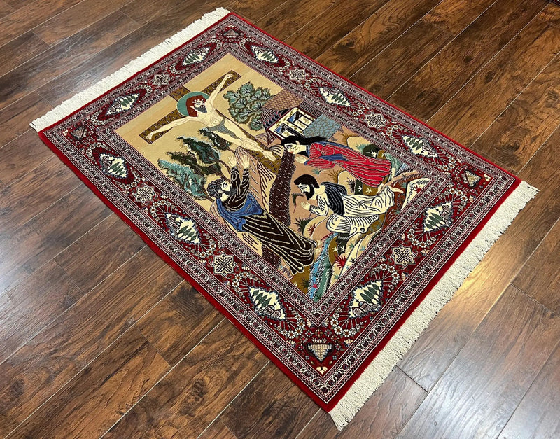 Persian Kashan Pictorial Rug 3x5 - Jesus on Cross by Jewel Rugs