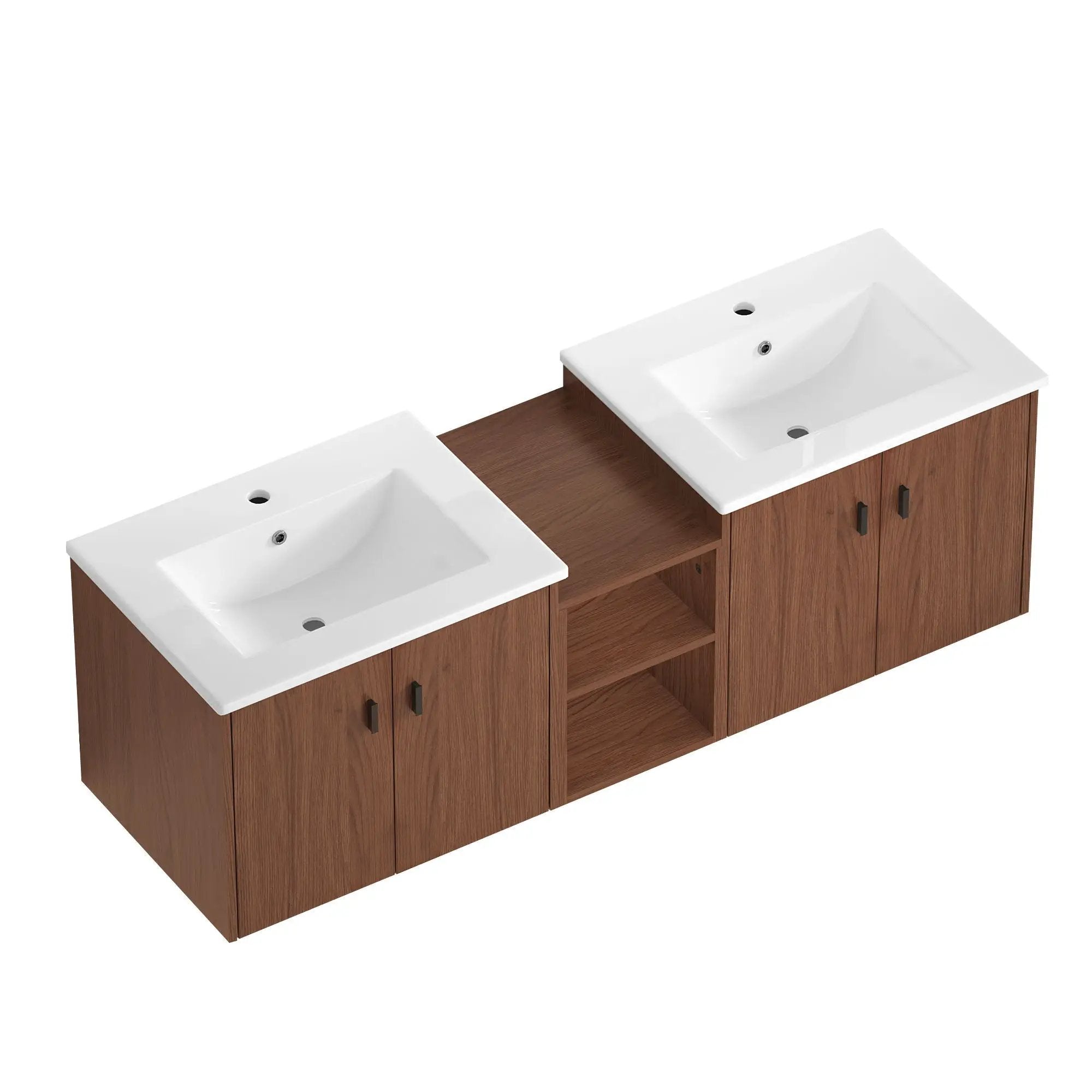 Soft Close Doors Bathroom Vanity With Small Storage Shelves, 24" And 12" Combination Cabinet - Reddish Brown by Unique Piece Furniture