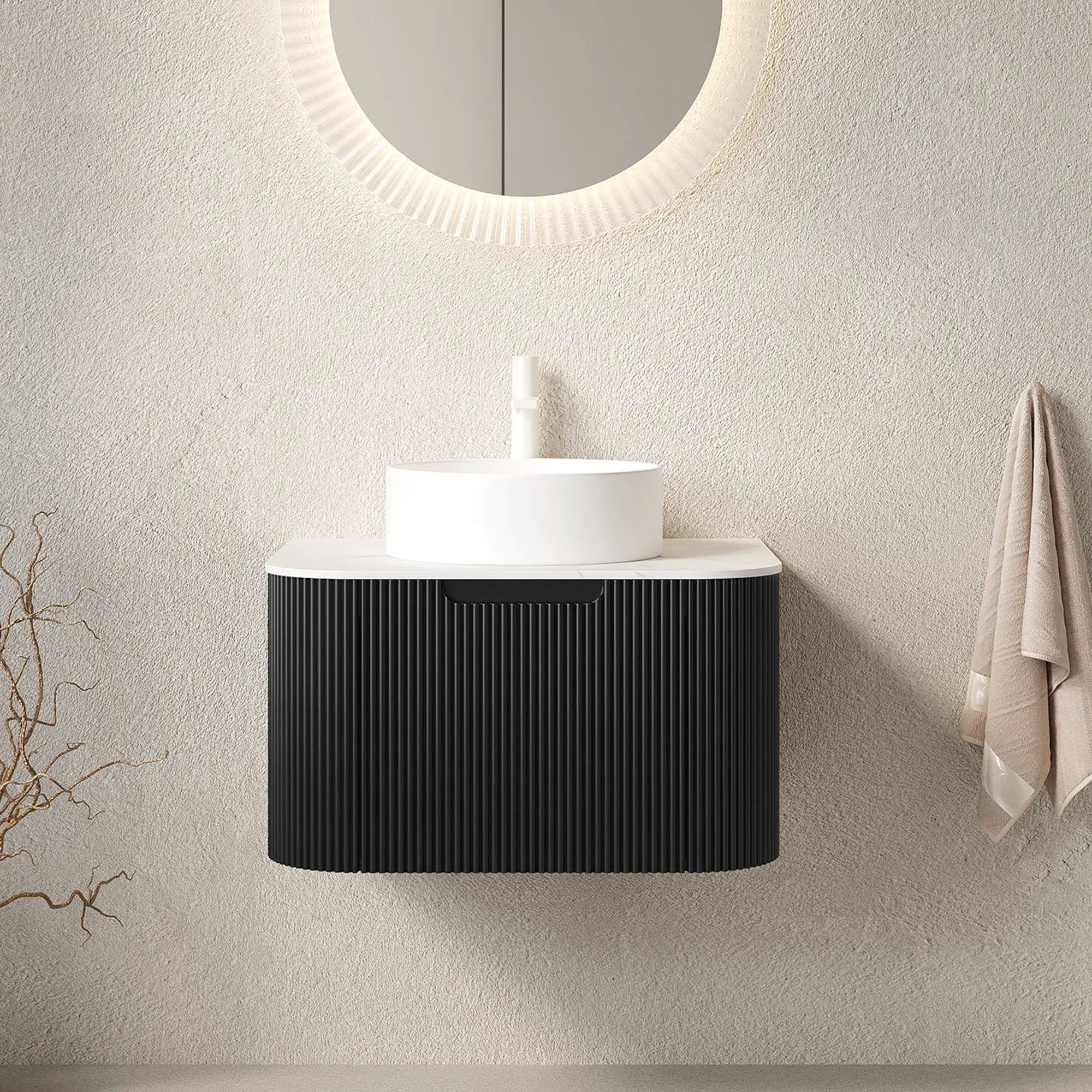 DINA 24" Bathroom Vanity & Sink with Floating Curved Edges Striped Storage Cabinet by HouseOfZazla
