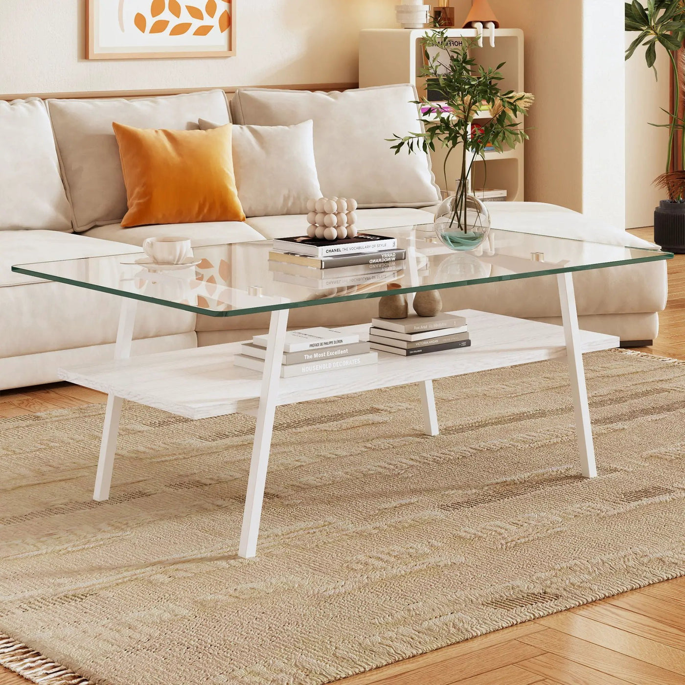 Rectangle Coffee Table, Tempered Glass Tabletop With Metal Legs, Modern Table For Living Room by HouseOfZazla