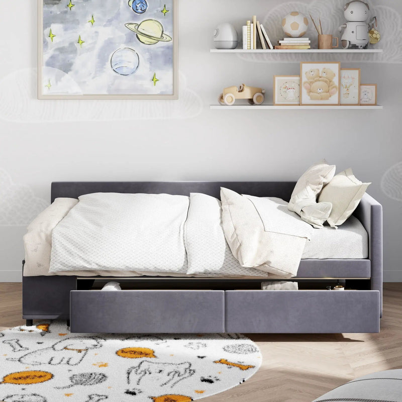 L Shaped Upholstered Platform Bed With Storage And Drawers by Unique Piece Furniture